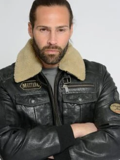 Mustang Leren Jassen Tussenjas Karlstad Heren Zwart -Mode Kleding d8b81a302b5532ea79a3ae3d125eea05